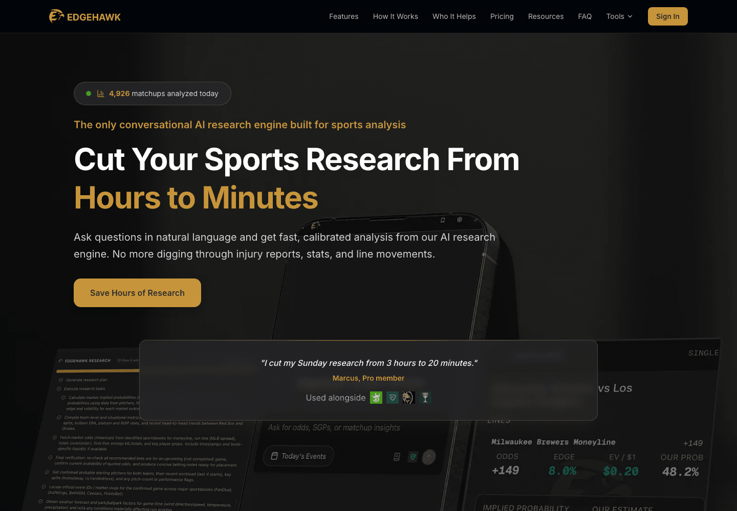 EdgeHawk sports research product homepage